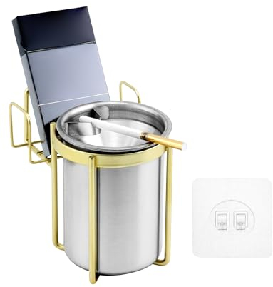 QWORK® Bathroom Ashtray,Wall Mounted Ashtray, Self-Adhesive, Stainless Steel