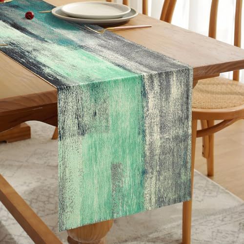 Coffee Table Runner Spring Summer Green and Grey Modern Table Decorative Cloth for Party, Banquet, Restaurant, Outdoors Festival for 6 seater Dining Machine Washable 33 cm x 183 cm