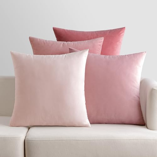 EMEMA 4er Set Samt Kissenbezug Kissenhülle Kopfkissenbezug Dekorative Dekokissen Couchkissen 40x40 cm Deko Bezug Sofakissenbezug für Wohnzimmer Schlafzimmer Büro Rosa Serie