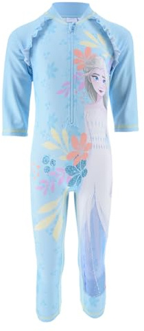 Disney Frozen Maillot de Bain Filles, Maillot de Bain Protection UV, Ensemble de Natation Une Pièce, Elsa T-Shirt et Pantalon de Bain, Tailles 4 a 8 Ans