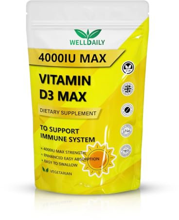 Vitamin D3 - D3 Vitamin 4000 Lu | 360 Tablets Max Vitamin D3 | Easy to Swallow High Strength Muscle & Bone Support Tablets | Halal & Kosher Vegan Tablets for Regulate Blood, Heart Function