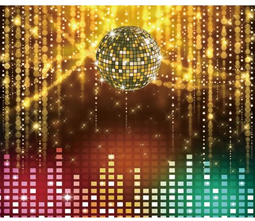 Renaiss 3x2m Disco Photo Toile de Fond Boule Disco Brillant Lumières Colorées Néon Photographie Fond 80s 90s Musique Danse Bal Fête d'anniversaire Décoration Photo Studio Accessoires