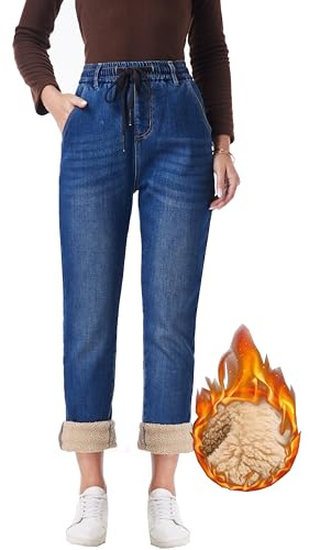 Women's Sherpa Lined Thermal Winter Jeans Fleece Cashmere Warm Denim Jean Joggers, Classic Sherpa Lined, S