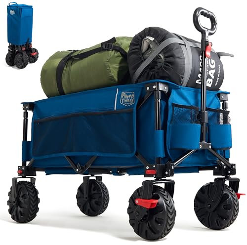TIMBER RIDGE Carro Playa Ruedas Grandes con Freno Carrito Plegable Transporte para Jardín Playa Campaña Compra al Aire Libre Carreta con Bolsa de Cubierta Ruedas Amovibles Mango Ajustable hasta 100kg