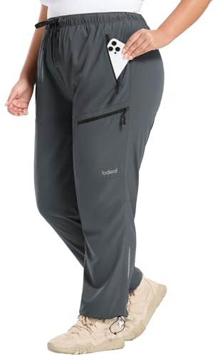 baleaf Pantaloni da trekking da donna, taglie forti, elasticizzati, impermeabili, con tasche con chiusura lampo, grigio scuro, XXL
