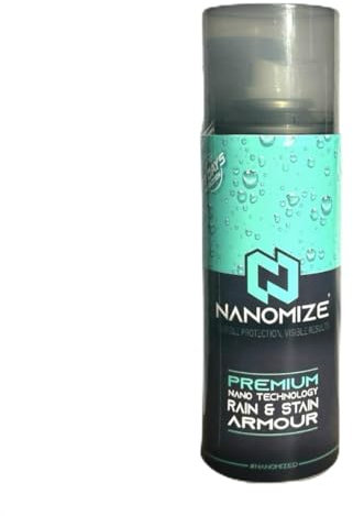 NANOMIZE Armour Waterproof Spray Long-Lasting & fast Drying Rain & Stain Protector for Shoes, Clothing, Car Interiors, Leather, Nubuck, Suede & Canvas Water Repellent for Footwear & Jackets (400ml)