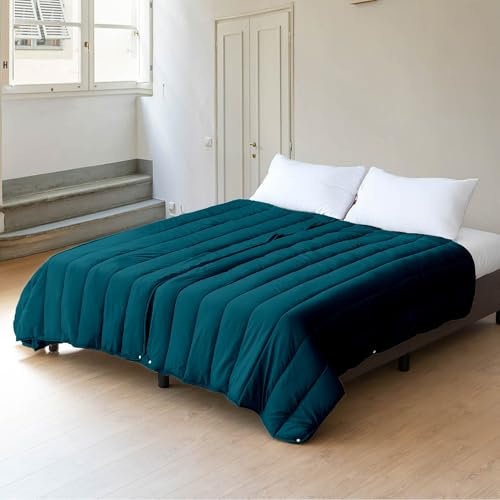 IlGruppone Piumino 4 Stagioni Matrimoniale con Calore Differenziato Modulabile Con Bottoni Clip (Ottanio- Blu)