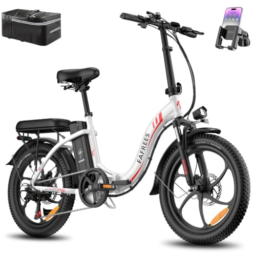 Fafrees F20 Folding Electric Bike for Adults, 36V 16Ah Removable Battery Ebike for Men and Ladies, 20 * 3.0 INCHES Fat Tire Pedal Assist E Bike, UK Stock (Compact Rack Bag, White)