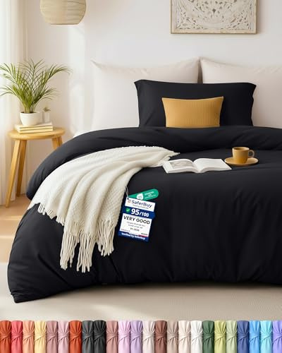 Utopia Bedding Single Duvet Cover Set – 2 Piece Oeko Tex Certified Microfiber Bedding Set – 1 Duvet Cover and 1 Oxford Pillow cases (Black) - Pillows not included