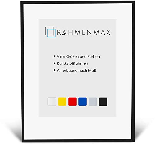 RahmenMax Texas Cornice portafoto su misura, cornice completa per poster adatta per immagine 70x96 cm, in plastica nero lucido con vetro acrilico trasparente 96x70 cm, sfondo bianco