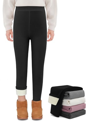 MASOCIO Termoleggings flickor fodrade leggings barn långa varma vinterbyxor storlek 104–158, svart, 122-128