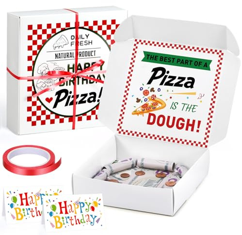 Feifeiya 2 Pcs Birthday Pizza Money Box for Cash Gift 7 x 7 Inch Pizza Boxes Money Holder Fun Gift for Surprise Funny Special Happy Birthday Party Celebrations (Cash Not Include) (White)