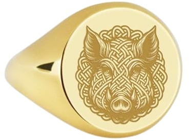 925 sterlingsilver galt | guldpläterad ring | rund form 14 x 14 mm sigillring | bandstorlek US 5–12,5 avelaibal | LKDR_0094