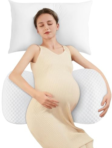 Pregnancy Pillow Cooling for Sleeping, Detachable and Adjustable Double-Sided Support Maternity Pillow Skin-Friendly for Pregnant Women Back, HIPS, Legs(30°Slope Design Verified by Expectant Mothers)