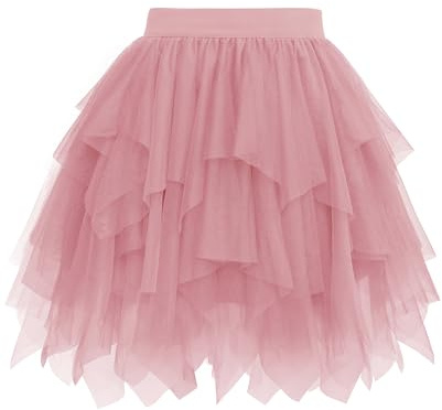Wikoan Women's Tulle Tutu Skirts Multilayer Mesh Irregular Pleated Ladies Skirt Vintage A-line for Rockabilly Dancing Party Halloween Christmas Daily,Rose Pink,S/M