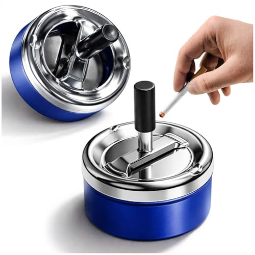 com-four® 2x Aschenbecher – Drehaschenbecher Metall Ø 9 cm – Windaschenbecher mit Deckel und Drehmechanismus – geruchshemmender Tischaschenbecher für Innen & Außen