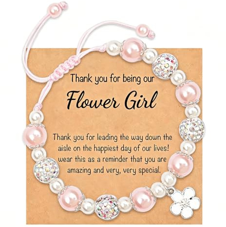 Komergave Flower Girl Bracelet, Pearl Flowergirl Jewelry Gift, Wedding Proposal Bracelet with Gift Card for Flower Girls Proposal, Bridesmaid Wedding Gifts for Girls