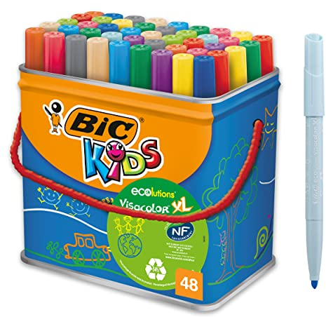 BIC Kids Rotuladores Lavables para Niños, Óptimo para Material Escolar, Visacolor XL, Punta Gruesa, Con Etiqueta Ecológica, Multicolor, 48 Unidad ( Paquete de 1)