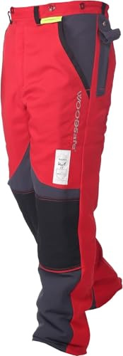 Schnittschutzhose Klasse 2 Herren 24 m/s KWF geprüft Forsthose Form A 5 Lagen Bundhose rot grau Motorsäge Waldarbeit (DE/NL/SE/PL, Numerisch, 50, Regular, Regular, Standard, Rot)