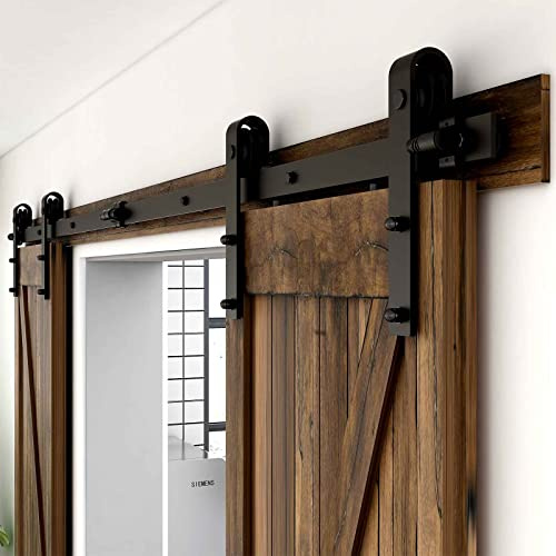 CCJH 213CM/7FT Puerta de granero corredera de madera, estilo rústico, para armario, herraje colgado con guía, rodamientos deslizantes para puerta doble