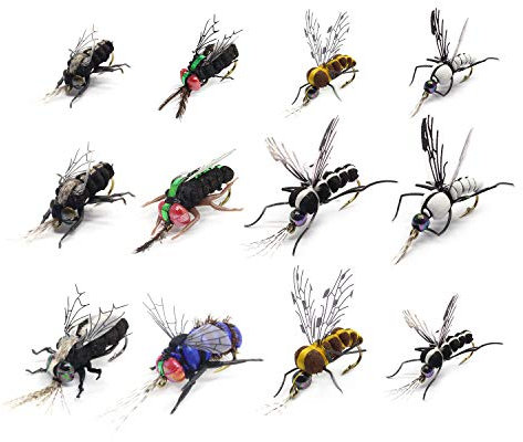 YZD Fliegenfischen Trocken Fliegen Moskito Flasche Mason Drohne Biene Fliegen Regenbogenforelle Fischköder Kit Fliegenfischen (1-Fliegen& Moskito 12 stück)
