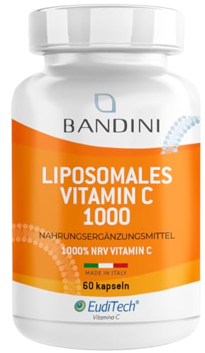 Bandini® Vitamina C Liposomiale 800mg ad Alto Dosaggio, Vitamin C Concentrata Acido Ascorbico da Fermentazione del Mais, 60 Capsule, 100% Vegan, Integratore Difese Immunitarie, No OGM, Made in Italy