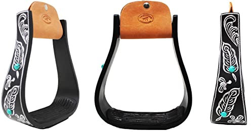 CHALLENGER Horse 5 Black Aluminum Feather Engraved Western Horse Saddle Stirrups 51231