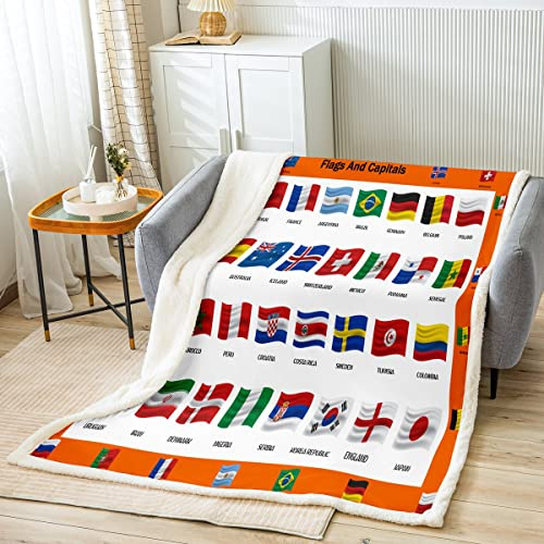 Loussiesd National Flag Plush Blanket 32 Countries Flags Fleece Throw Blanket Continent World Countries Flag Sherpa Blanket for Kids Educational Fuzzy Blanket 40x50 Inch