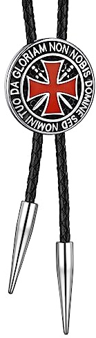 Bandmax Bolo Tie Cuir avec Croix Templière Acier Inoxydable, Cravate Bolo Western Homme, Accessoire Tendance