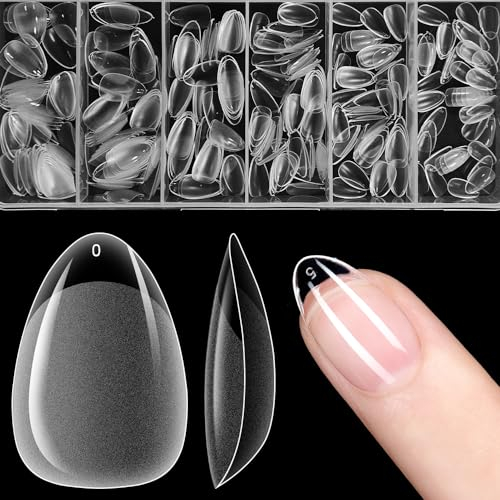 ZIFUTON 600 Pcs Capsule Americaine Ongle,Faux Ongles Transparente,Artificiel Capsule Ongles Pose Americaine Couverture Complète-12 Tailles Court Amande