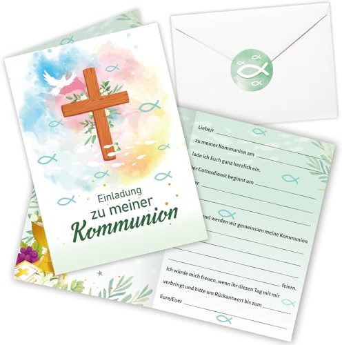 DPKOW 16 Einladungskarten zur Kommunion med Umschar Stickers, Einladung zur Feier der Erstkommunion for Mädchen Jungen Erstkommunion Einladungskarten 1. Heilige Kommunion