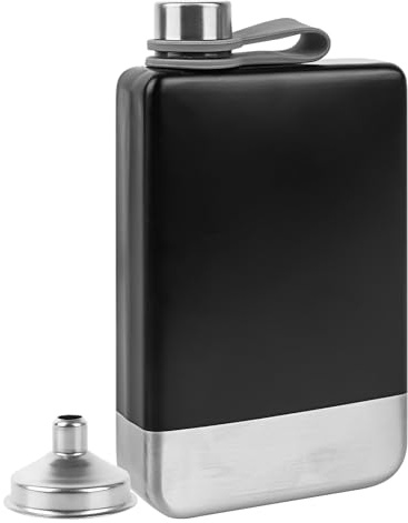 Linkidea Fiaschetta per liquori da uomo, in acciaio inox, con imbuto, con tappo in acciaio integrato, adatta per attività all'aperto, campeggio, escursionismo, arrampicata, colore nero