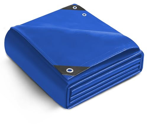 Keplin 3x4m Waterproof Tarpaulin Cover Sheet 70gsm - Heavy Duty, Mould-Resistant, Easy to Wash - PE Material, Reinforced Edges with Metal Eyelets - Ideal for Indoor and Outdoor Protection- Blue