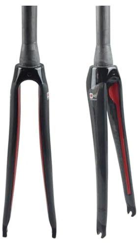 KANGXYSQ 700C Horquilla Rígida De Carretera Fibra De Carbono Horquillas Delanteras for Bicicleta 28,6 Mm Tubo Recto De 1-1/8 Tubo Cónico De 1-1/2 Freno C Cierre Rápido 9 X 100 Mm(Black Red,Tapered)
