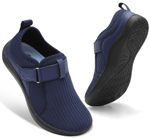 Spesoul Wide Womens Walking Shoes Adjustable Diabetic Shoes Breathable Zero Drop Barefoot Shoe Neuropathy Edema Nursing Shoe Wide Width Sneakers 8.5 Navy