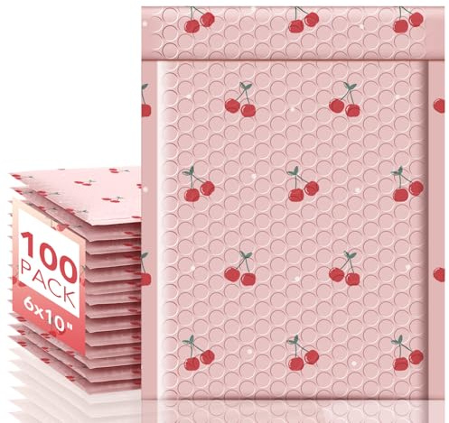 METRONIC Bubble Mailers 6x10 Inch 100 Pack Cherry Pink Padded Mailer Usable Size 6x9 Waterpoof Padded Envelopes Pretty Strong Adhesion Bubble Envelopes for Packaging, Shipping, Mailing