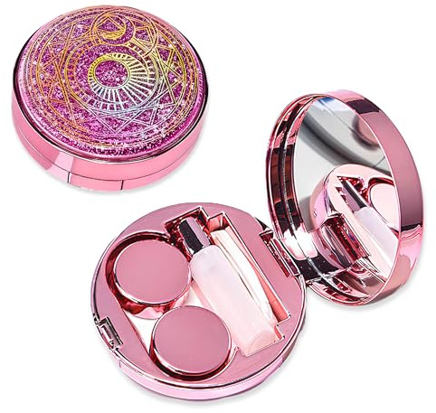 Venus® Kontaktlinsenbehälter Galaxie Funkeln - Contact Lenses Case mit Kontaktlinsen Zubehör - Spiegel, Flasche, Pinzette & Einsetzhilfe - Linsenbehälter Weiche Linsen & Harte Linsen - Magic Pink