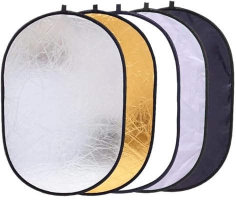 Fotoreflektor 5-i-1 reflektor fotografi hopfällbar bärbar ljusspridare ovalt foto flerfärgad silverfärgad svart (100 x 150 cm)