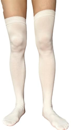 AMateschitz Calze lunghe da uomo, in cotone, traspiranti, sopra il ginocchio, calze da lavoro, calze trasparenti, bianco, Taglia unica