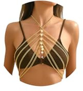 Gold Multi-layered Harness Link Body Chain Bra Summer Beach Bead Lingerie Chain Festival Rave Pearl Tassel Chest Chain Jewelry for Women