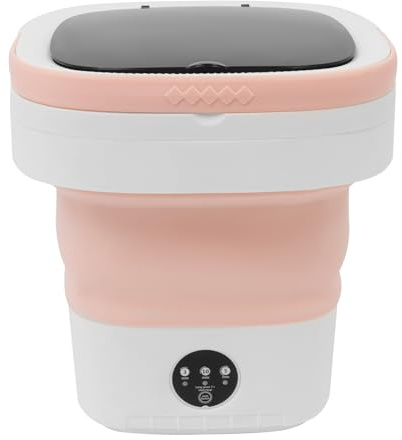 Mini tvättmaskin 12 l, bärbar vikbar tvättmaskin med centrifug och dräneringskorg, camping tvättmaskin för underkläder strumpor, 3 rengöringslägen, rosa