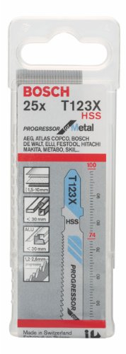 Bosch Professional 25x Hojas de sierra de calar T 123 XF Progressor for Metal (para Láminas de acero, accesorios Sierra de calar)