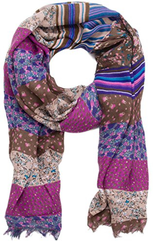 Compagno Damen Schal Winterschal mit Blumen und Streifen Winter Damenschal, SCHAL Farbe:Lila