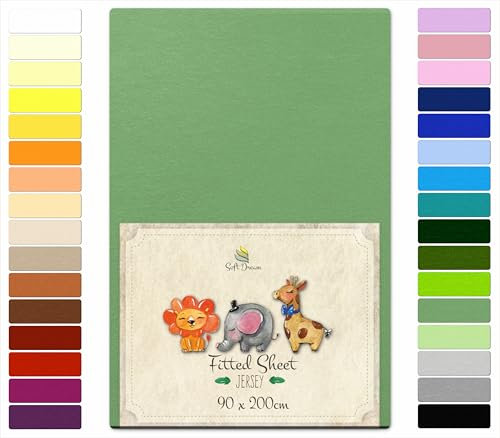 Soft Dream Spannbettlaken 90x200 cm Minze - 100% gekämmte Baumwolle Jersey - Premium Qualität - Spannbetttuch für Kinderbett Juniorbett - OekoTex Zertifiziert - Made in EU - 90x200cm Minze
