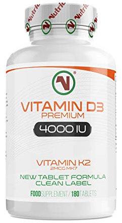 Nutriodol Vitamin D3 4000 IU + K2 MK-7 (20 μg, Natto-Derived) – 180 Micro-Tablets | Supports Bones, Teeth, Immunity & Normal Blood Clotting | High-Strength, Small 8 mm Tablets