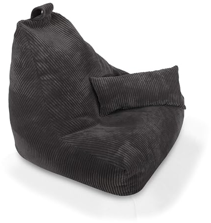 Ecopuf Keiko | Sittsäck manchester, fåtöljstorlek M, 100 x 80 x 85 cm med fyllning | Inomhussäng av sammet | Sittsäckar för avslappnat sittande och liggande | Sittsäck fåtölj med handtag och kudde