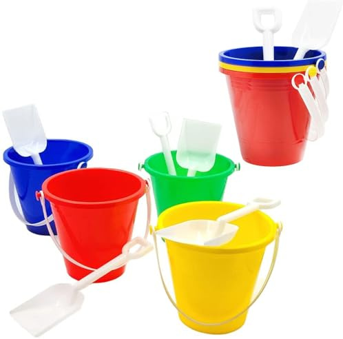 The Dreidel Company Beach Day Playsets, (Pack of 3) 5.25 Sand Bucket Play Set Box Includes, Pail & Shovel Sand Toy for Boys and Girls Birthday Party Favor