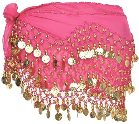 Carnavalife Pañuelo Danza del Vientre, Falda de Pañuelo con Monedas de Lentejuelas Brillantes, Cinturón Danza del Vientre Mujer (Rosa)
