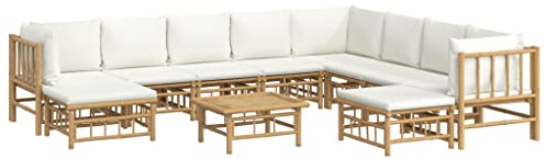 vidaXL Loungegrupp 11 delar gräddvita dynor bambu