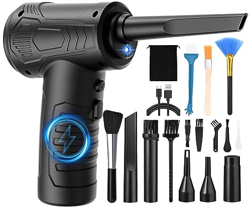 Faburo elektrisk dammblåsare, tryckluftsspray, dammfläkt, 3-växlad, 51 000 varv/min, Compressed Air Duster för PC med 7 600 mAh, lufttrycksspray med LED-ljus och USB-snabbladdning för bil, soffa,